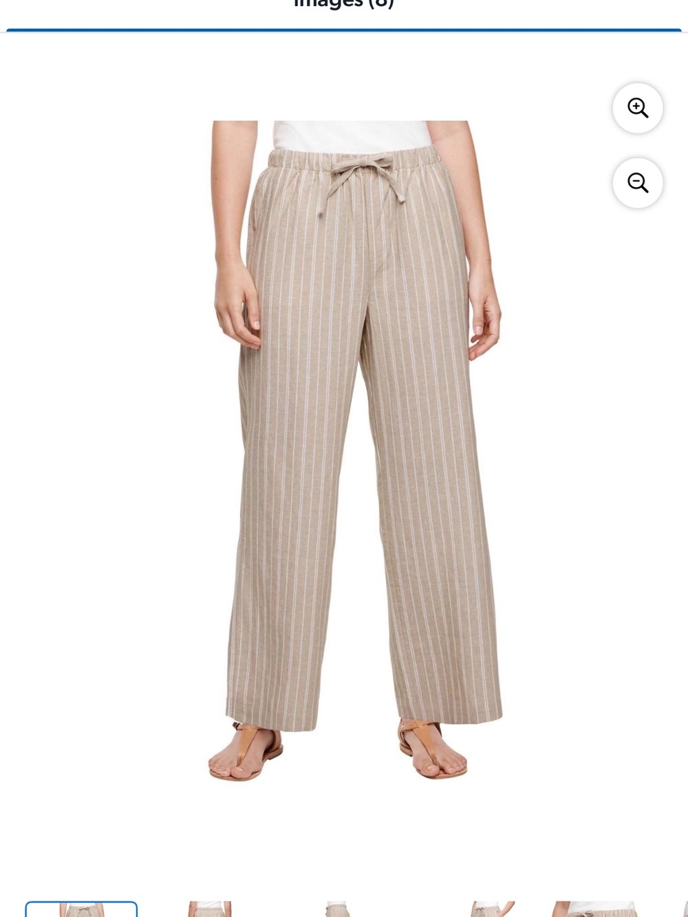 GAP Beige Pinstripe Drawstring linen pants